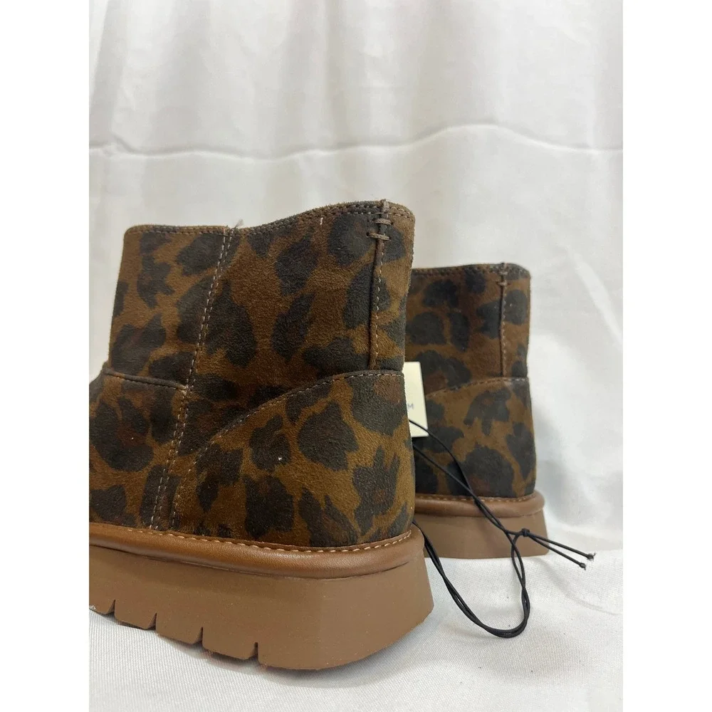 Universal Thread Leopard Print Ankle Boots Memory Foam‎ Lug Sole Brown Womens 8
